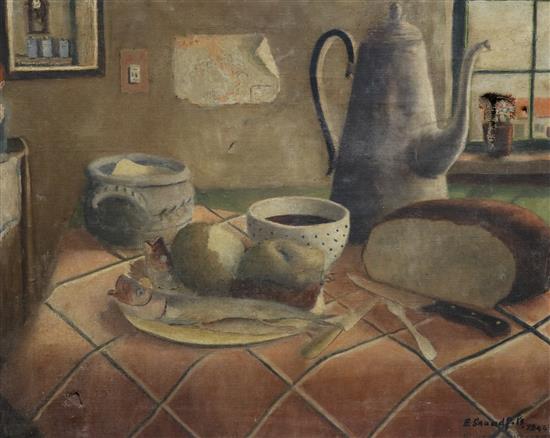 E. Grandfils Table top still life 14.5 x 17.75in.